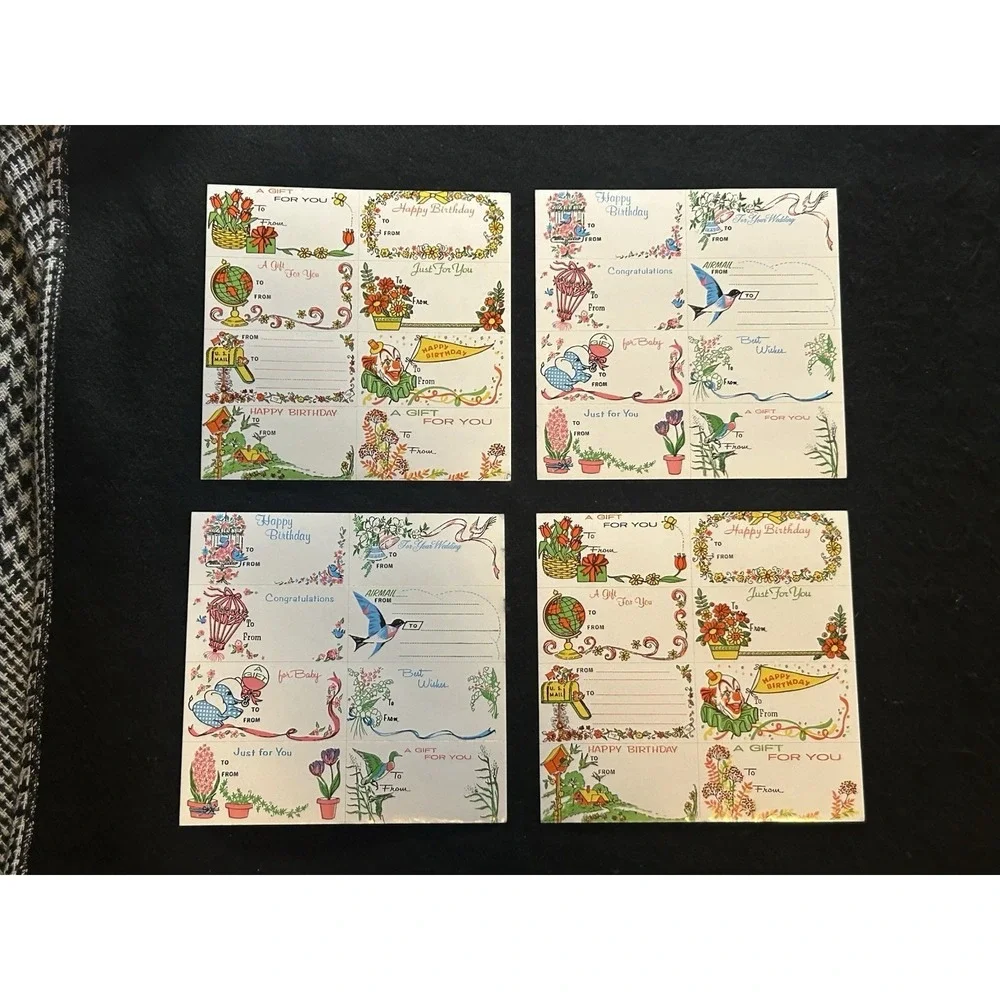 Gift Tags Vintage Lot - 4 Mixed Sheets Birthday, Wedding, Christmas, Baby (36+)